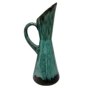 Vintage mid century Ceramic Blue Drip Glaze Vase Pitcher​​​​​​